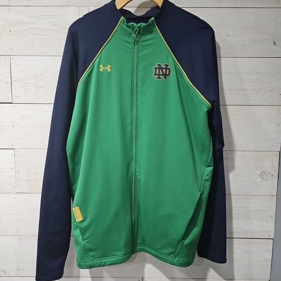 Notre Dame Under Armour FULL Zipper Jacket SZ LARGE WOMENS Green/Blue - Picture 1 of 8